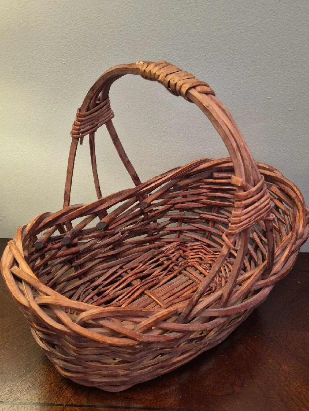 Vintage  Woven Brown Willow Basket with Handle